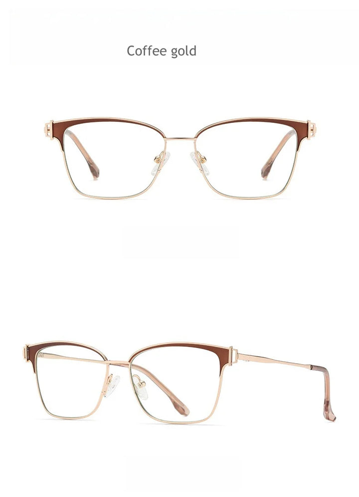 KatKani Women's Full Rim Square Alloy Acetate Eyeglasses Js8612 Full Rim KatKani Eyeglasses Coffee gold  