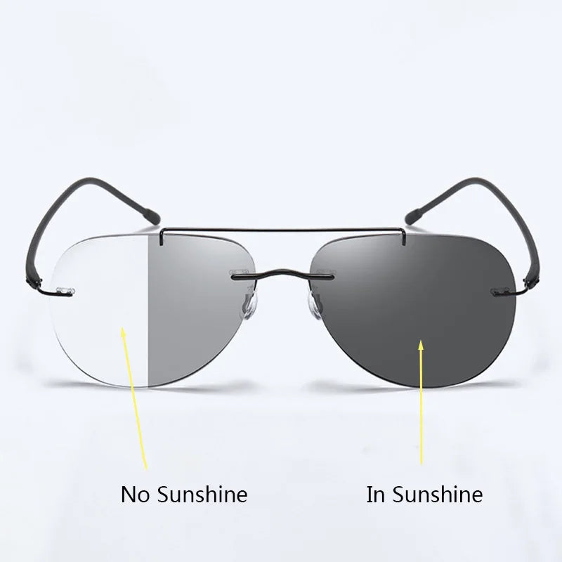 Hdcrafter Unisex Rimless Oval Double Bridge Titanium Alloy Photochromic Reading Glasses 9002