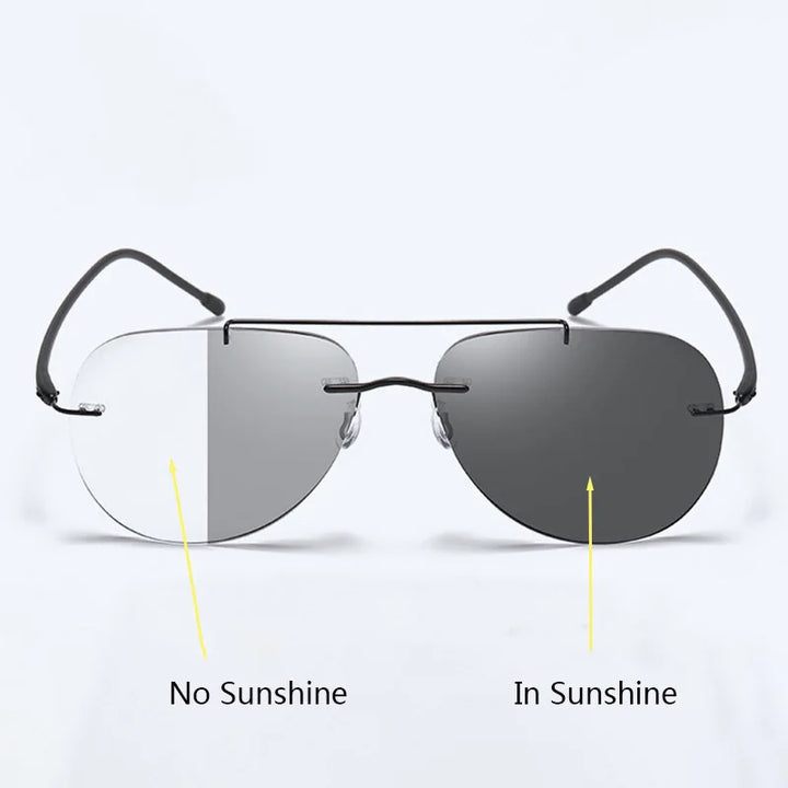 Hdcrafter Unisex Rimless Oval Double Bridge Titanium Alloy Photochromic Reading Glasses 9002