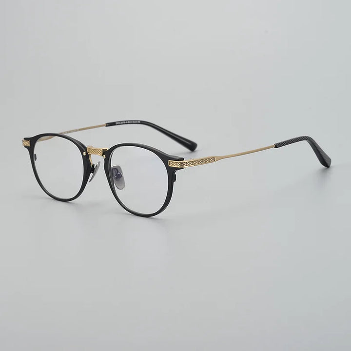 Black Mask Unisex Full Rim Oval Round Titanium Acetate Eyeglasses 92078 Full Rim Black Mask Black-Gold