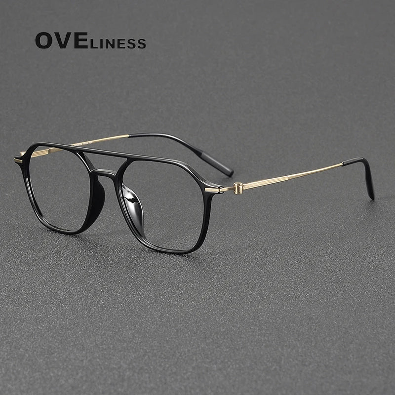 Oveliness Women's Full Rim Square Double Bridge Titanium Ultem Eyeglasses 8671 Full Rim Oveliness black gold  