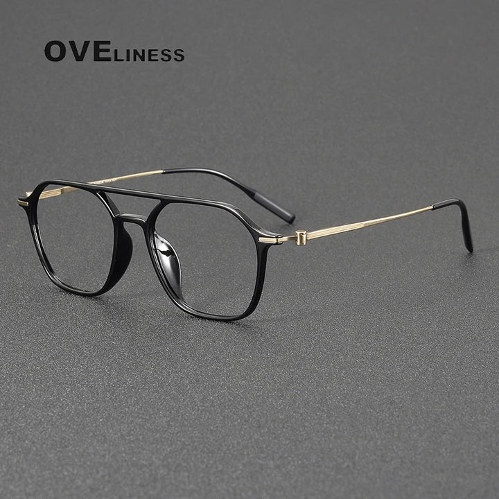 Oveliness Women's Full Rim Square Double Bridge Titanium Ultem Eyeglasses 8671 Full Rim Oveliness black gold  