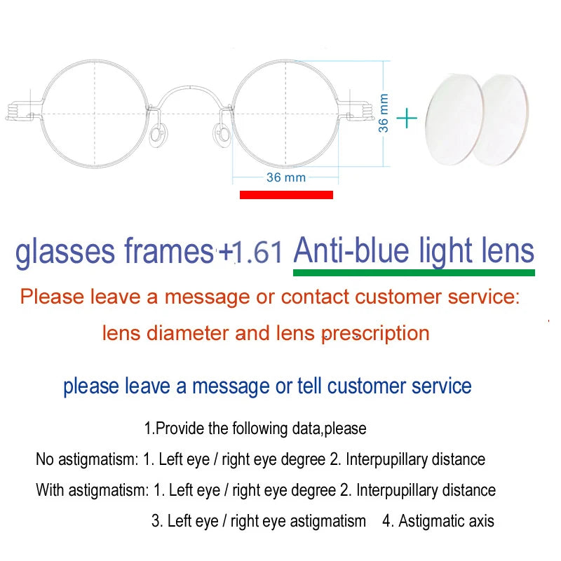 Yujo Unisex Full Rim Small Round Screwless Steel Eyeglasses Full Rim Yujo Anti blue light 36 CHINA 