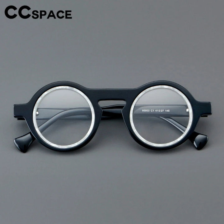 CCspace Unisex Full Rim Round Acetate Eyeglasses 300968 With Clip Ons CCSpace   