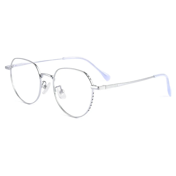 Handoer Women's Full Rim Flat Top Round Titanium Eyeglasses 5056 Full Rim Handoer silver  