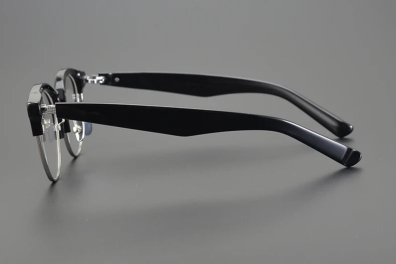 Black Mask Unisex Full Rim Browline Round Acetate Eyeglasses Bm-92m Full Rim Black Mask   