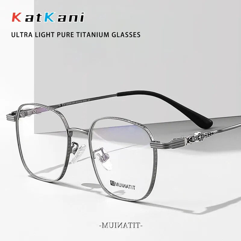 KatKani Men's Full Rim Large Polygon Titanium Eyeglasses 88016 Full Rim KatKani Eyeglasses   