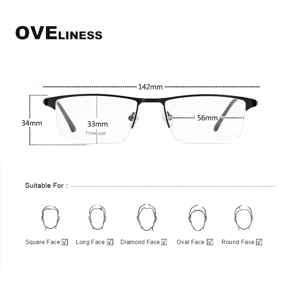 Oveliness Men's Semi Rim Square Titanium Alloy Eyeglasses 49869 Semi Rim Oveliness   