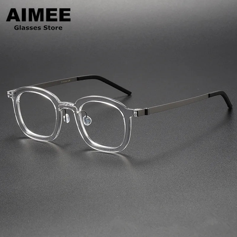 Aimee Unisex Full Rim Square  Screwless Titanium Acetate Eyeglasses 1050 Full Rim Aimee Transparent  