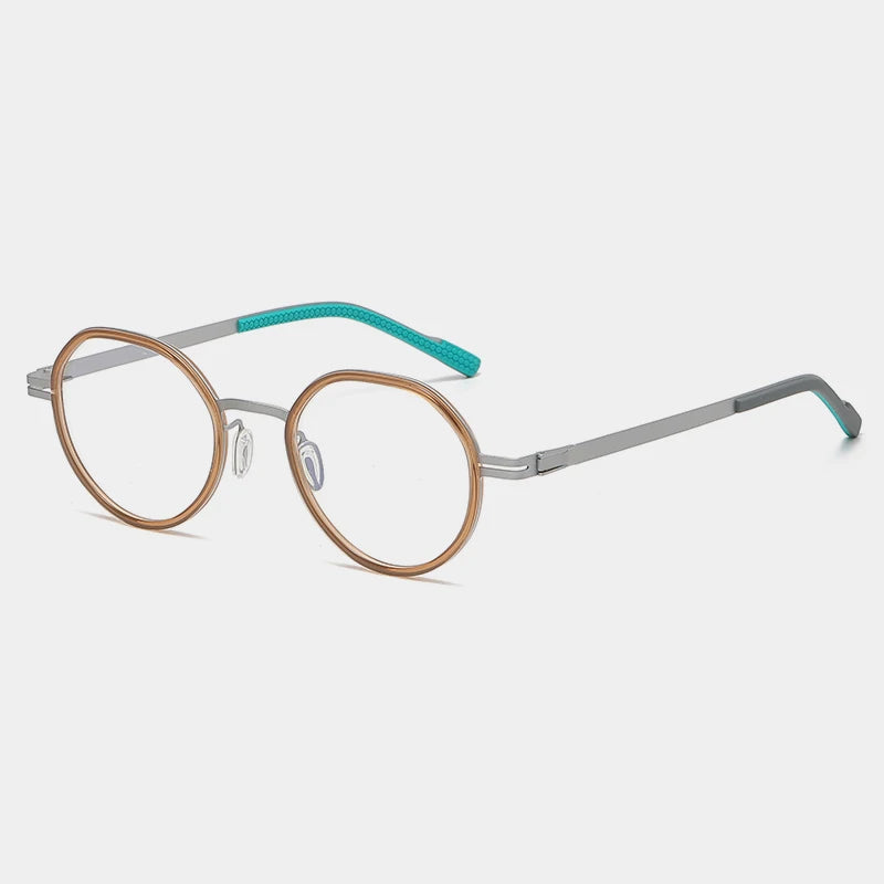 Gatenac Unisex Full Rim Polygon Round Titanium Eyeglasses Gxyj1149 Full Rim Gatenac Brown Silver  