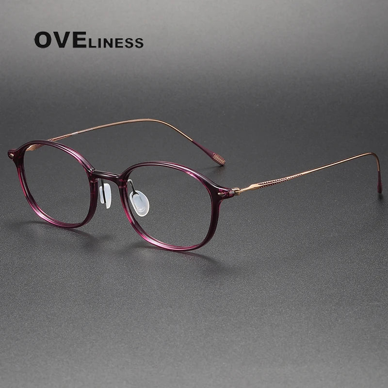 Oveliness Women's Full Rim Round Acetate Titanium Eyeglasses 328653