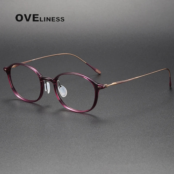 Oveliness Women's Full Rim Round Acetate Titanium Eyeglasses 328653