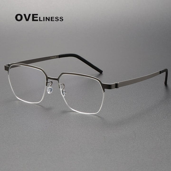 Oveliness Unisex Semi Rim Square Titanium Eyeglasses 7423 Semi Rim Oveliness gun  