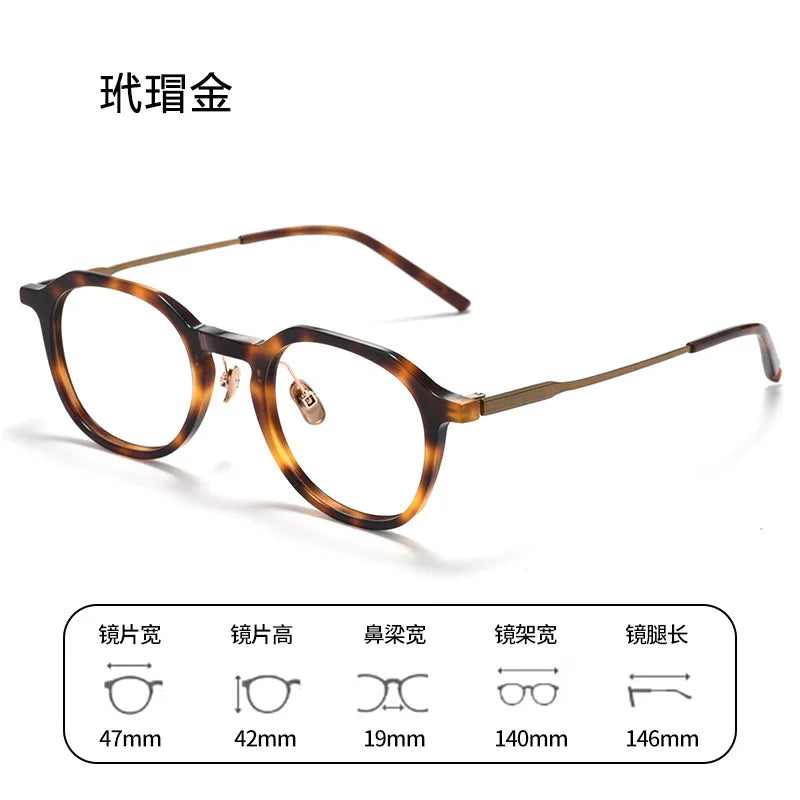 Bclear Unisex Full Rim Polygon Round Acetate Titanium Eyeglasses 298112