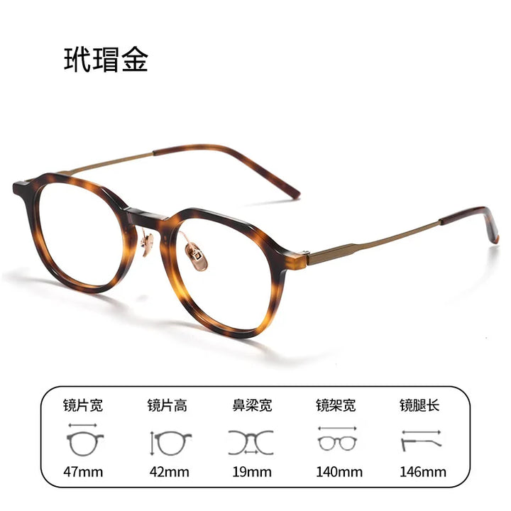 Bclear Unisex Full Rim Polygon Round Acetate Titanium Eyeglasses 298112