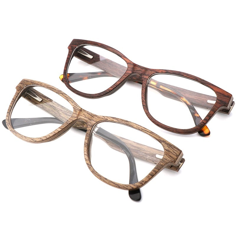 Hdcrafter Unisex Full Rim Square Cat Eye Wood Eyeglasses 56306 Full Rim Hdcrafter Eyeglasses   
