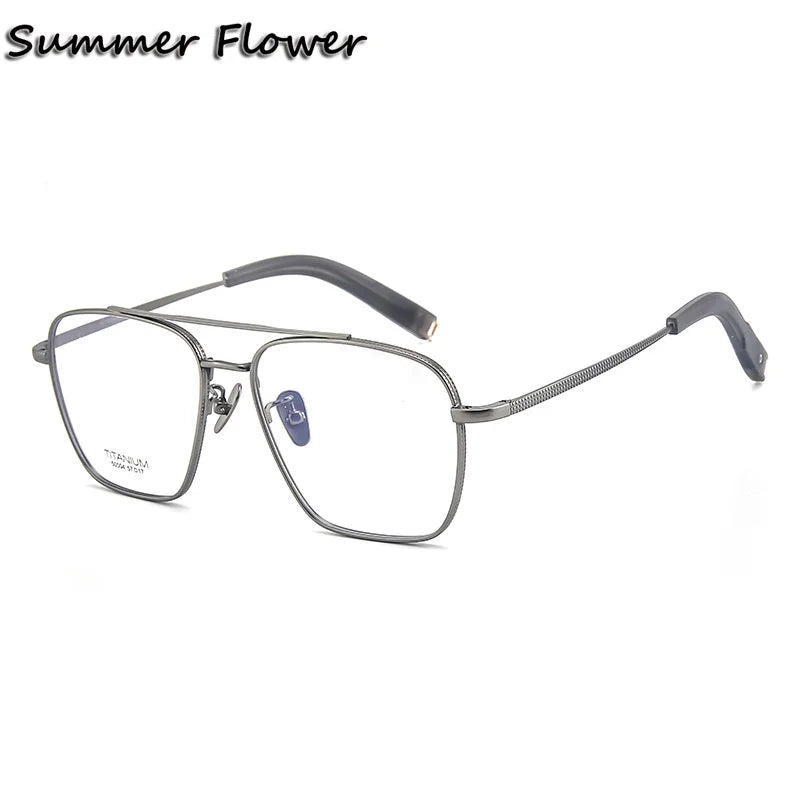 Summer Flower Unisex Full Rim Big Square Double Bridge Titanium Eyeglasses 50004 Full Rim Summer Flower Gun Gray