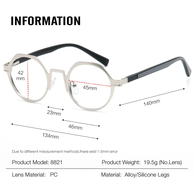 Muzz Women's Full Rim Flat Top Round Alloy Eyeglasses 88214