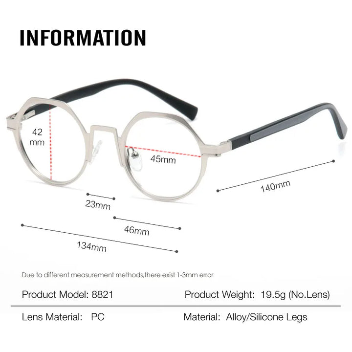 Muzz Women's Full Rim Flat Top Round Alloy Eyeglasses 88214