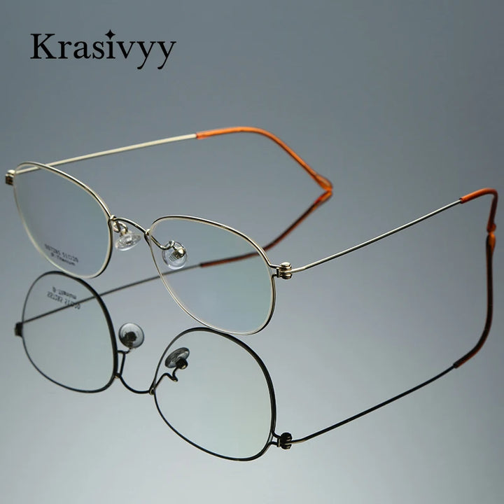 Krasivyy Mens Full Rim Oval Titanium Eyeglasses Kr7285 Full Rim Krasivyy Bright Gold  