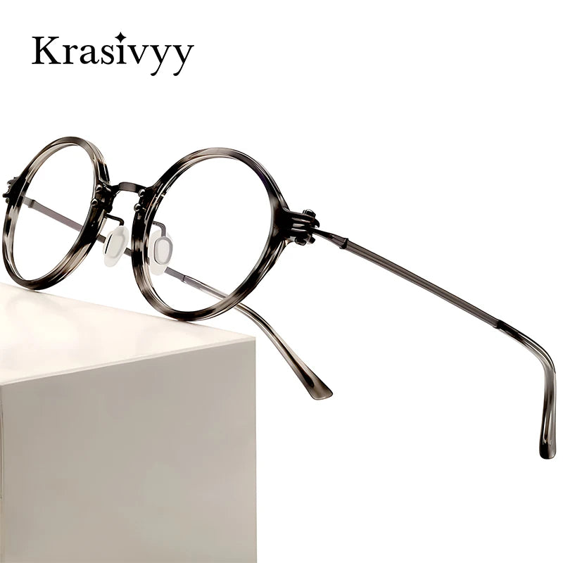 Krasivyy Unisex Full Rim Round Titanium Acetate Eyeglasses 45866 Full Rim Krasivyy