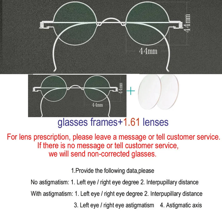 Yujo Unisex Full Rim Round Stainless Steel Custom Eyeglasses Y4042 Full Rim Yujo 44 CHINA 