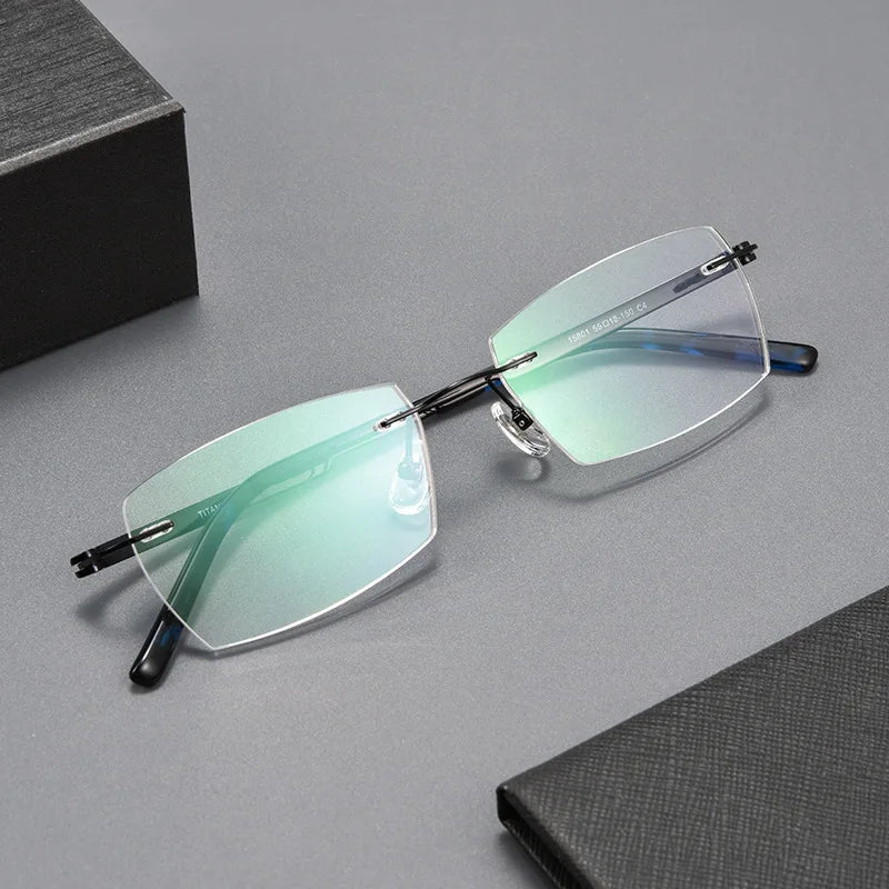 Reven Jate Unisex Rimless Square Titanium Eyeglasses 15801