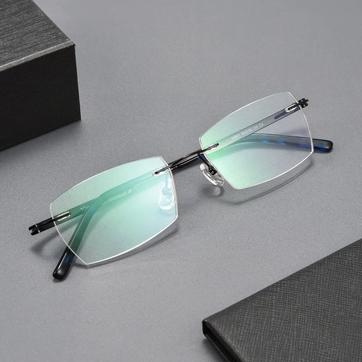Reven Jate Unisex Rimless Square Titanium Eyeglasses 15801