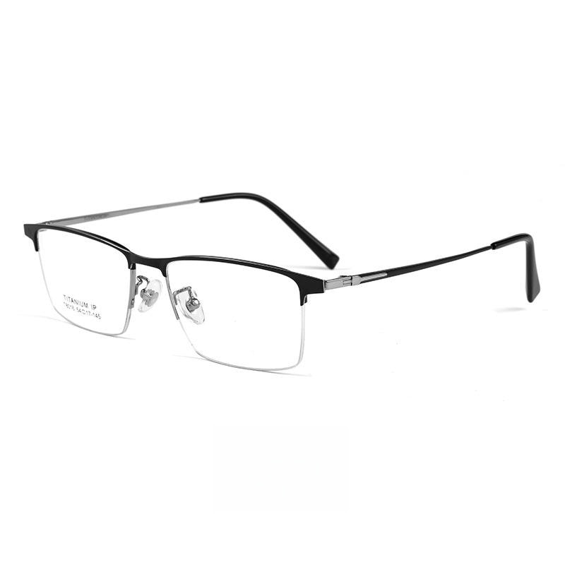 Yimaruili Men's Semi Rim Square Titanium Alloy Eyeglasses T8016b Semi Rim Yimaruili Eyeglasses Black Silver  