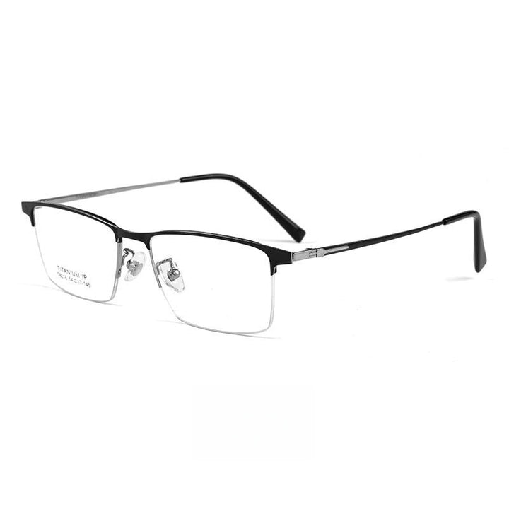 Yimaruili Men's Semi Rim Square Titanium Alloy Eyeglasses T8016b Semi Rim Yimaruili Eyeglasses Black Silver  