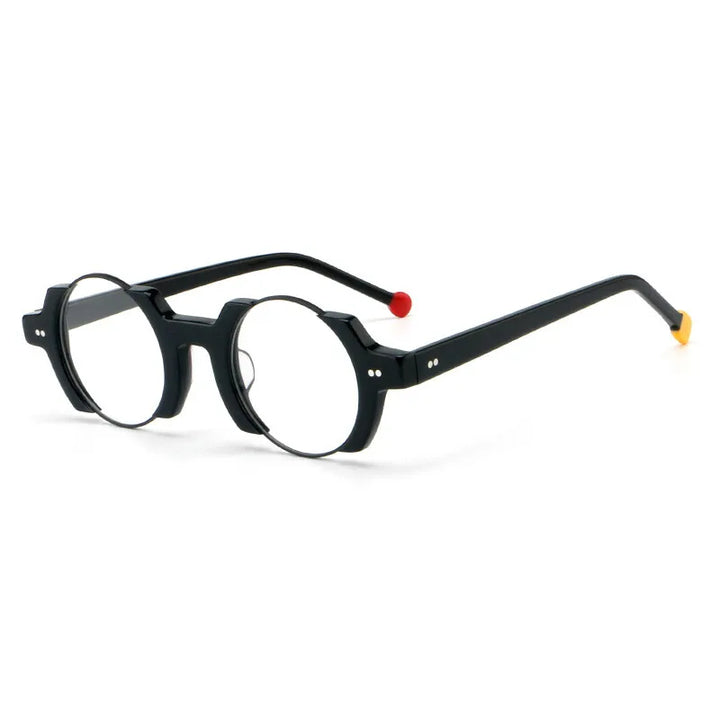 CCspace Unisex Semi Rim Round Acetate Eyeglasses 301778 Semi Rim CCspace Black  