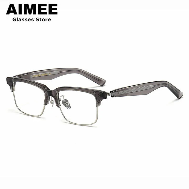 Aimee Unisex Full Rim Square Titanium Acetate Eyeglasses 1393 Full Rim Aimee Grey-Silver  