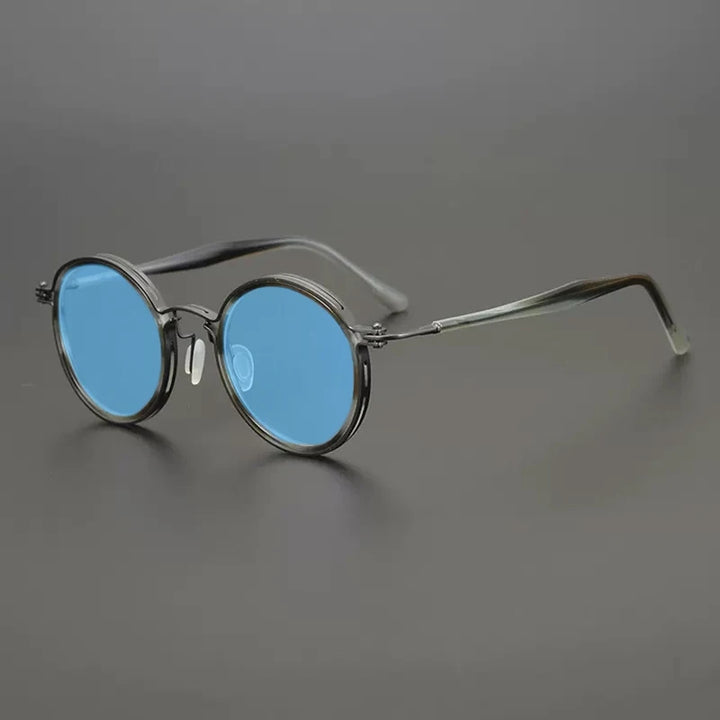 Gatenac Unisex Full Rim Round Polarized Acetate Titanium Sunglasses Mo10  FuzWeb  Stripe Blue  