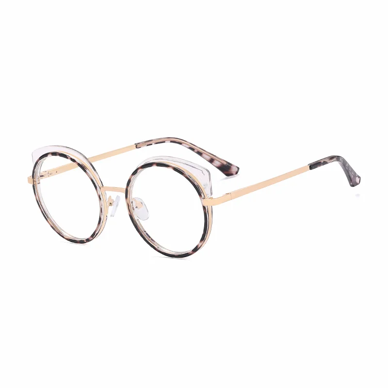 Ralferty Women's Full Rim Round Cat Eye Alloy Eyeglasses R81089 Full Rim Ralferty C8TransparentLeopard CHINA 