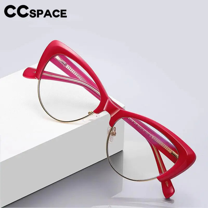 CCspace Unisex Full Rim Square Cat Eye Tr 90 Titanium Eyeglasses 57455 Full Rim CCSpace   