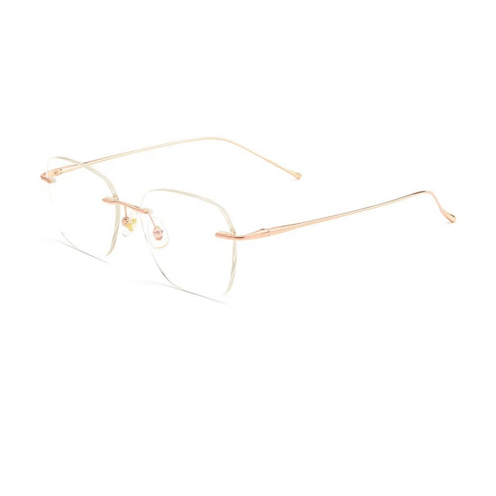 Hdcrafter Unisex Rimless Flat Top Oval Titanium Eyeglasses 8978 Rimless Hdcrafter Eyeglasses Rose-Gold  