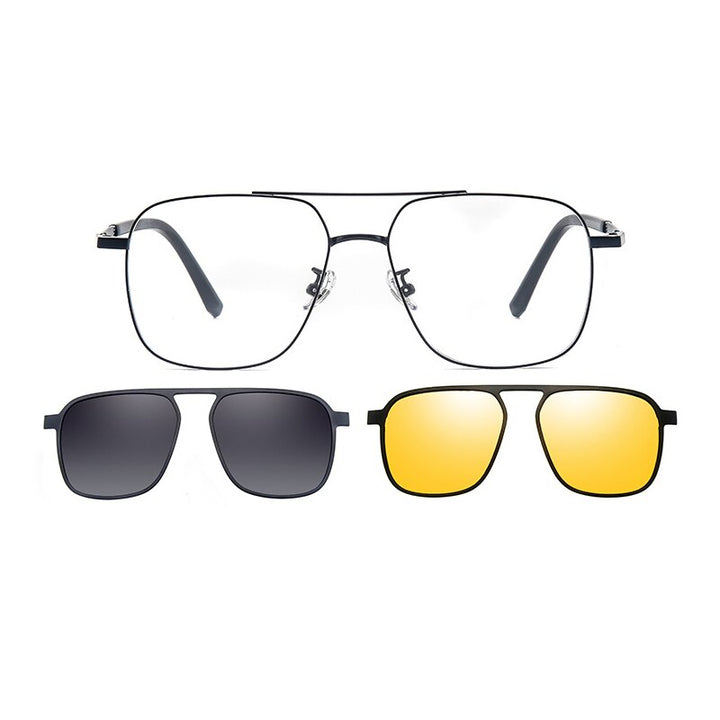 KatKani Unisex Full Rim Square Polygon Alloy Polarized Sunglasses Tp2003 Sunglasses KatKani Sunglasses Black  