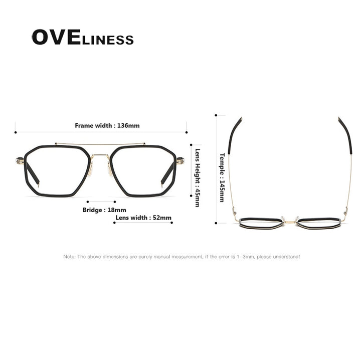 Oveliness Unisex Full Rim Square Double Bridge Acetate Titanium Eyeglasses 8202316 Full Rim Oveliness   