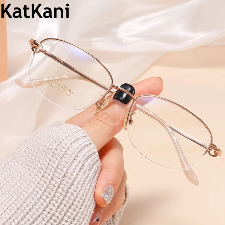 KatKani Women's Semi Rim Square Titanium Eyeglasses S7018 Semi Rim KatKani Eyeglasses   