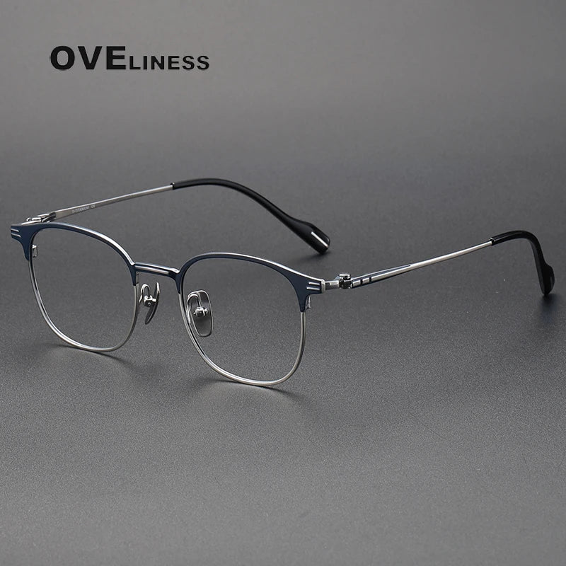 Oveliness Unisex Full Rim Round Square Titanium Eyeglasses 70807 Full Rim Oveliness blue silver  