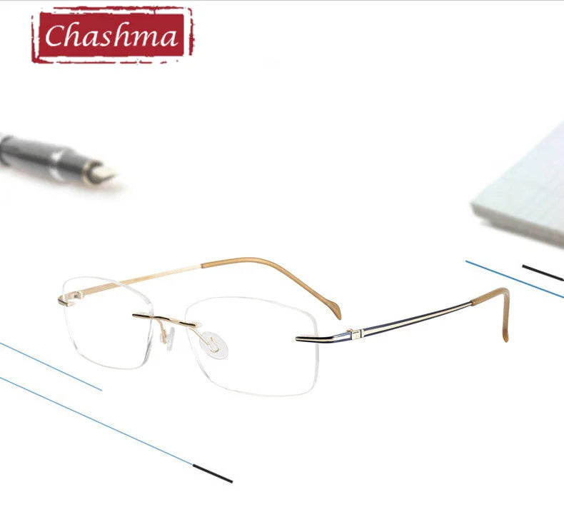 Chashma Ochki Unisex Rimless Square Titanium Eyeglasses 16075 Rimless Chashma Ochki   