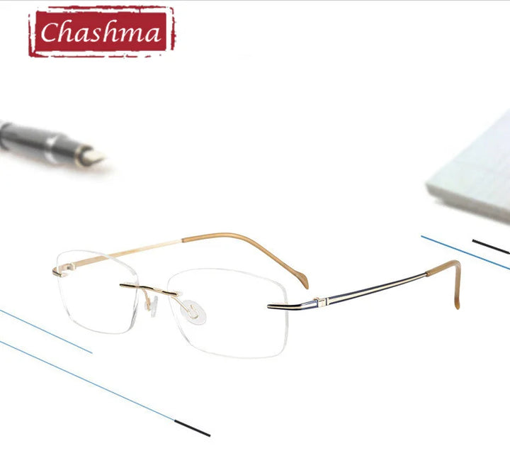 Chashma Ochki Unisex Rimless Square Titanium Eyeglasses 16075 Rimless Chashma Ochki   