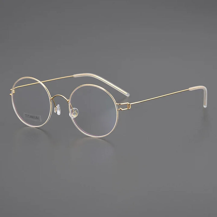 Black Mask Unisex Full Rim Screwless Round Titanium Eyeglasses D003 Full Rim Black Mask Gold  