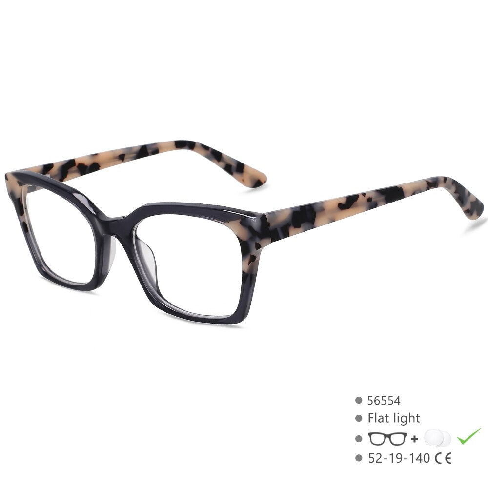 CCSpace Unisex Full Rim Square Cat Eye Acetate Fiber Eyeglasses 56554 Full Rim CCspace C6Champagne  