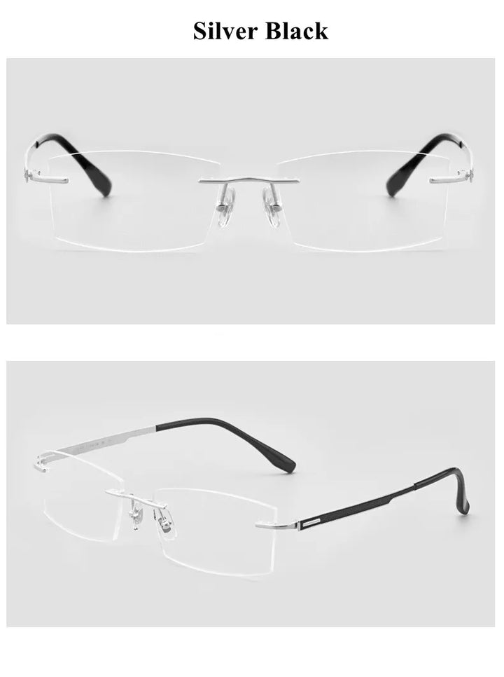 Chashma Ottica Men's Rimless Rectangle Titanium Eyeglasses 89518 Rimless Chashma Ottica Silver  