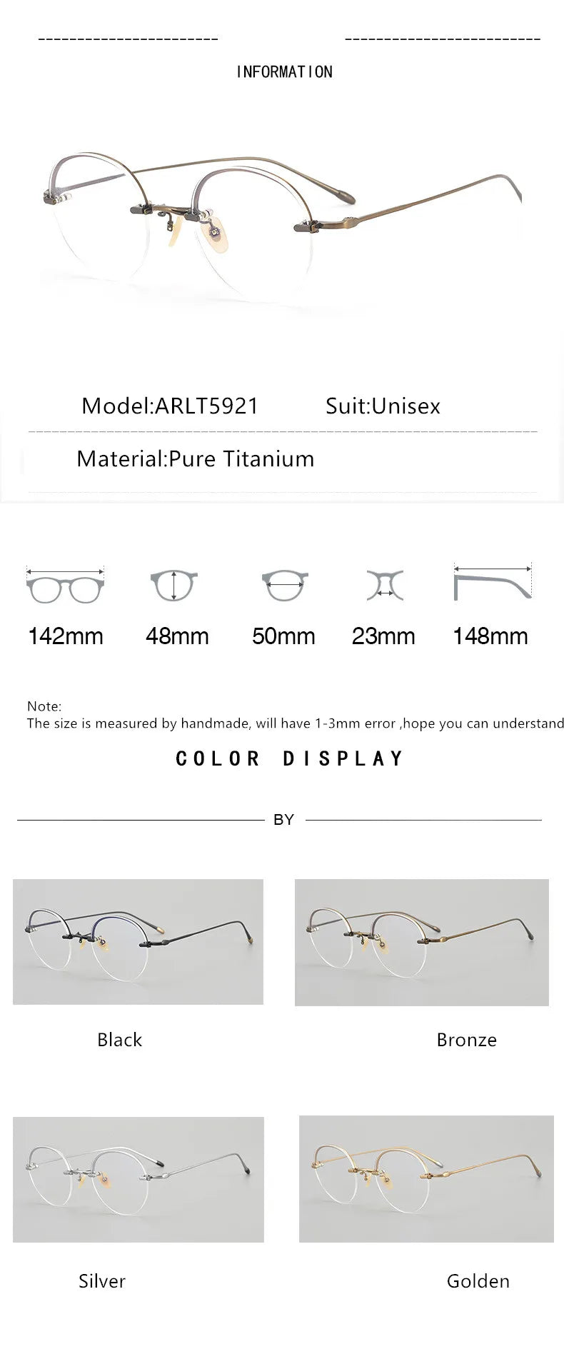 Aimee Unisex Semi Rim Round Titanium Eyeglasses 45921 Semi Rim Aimee