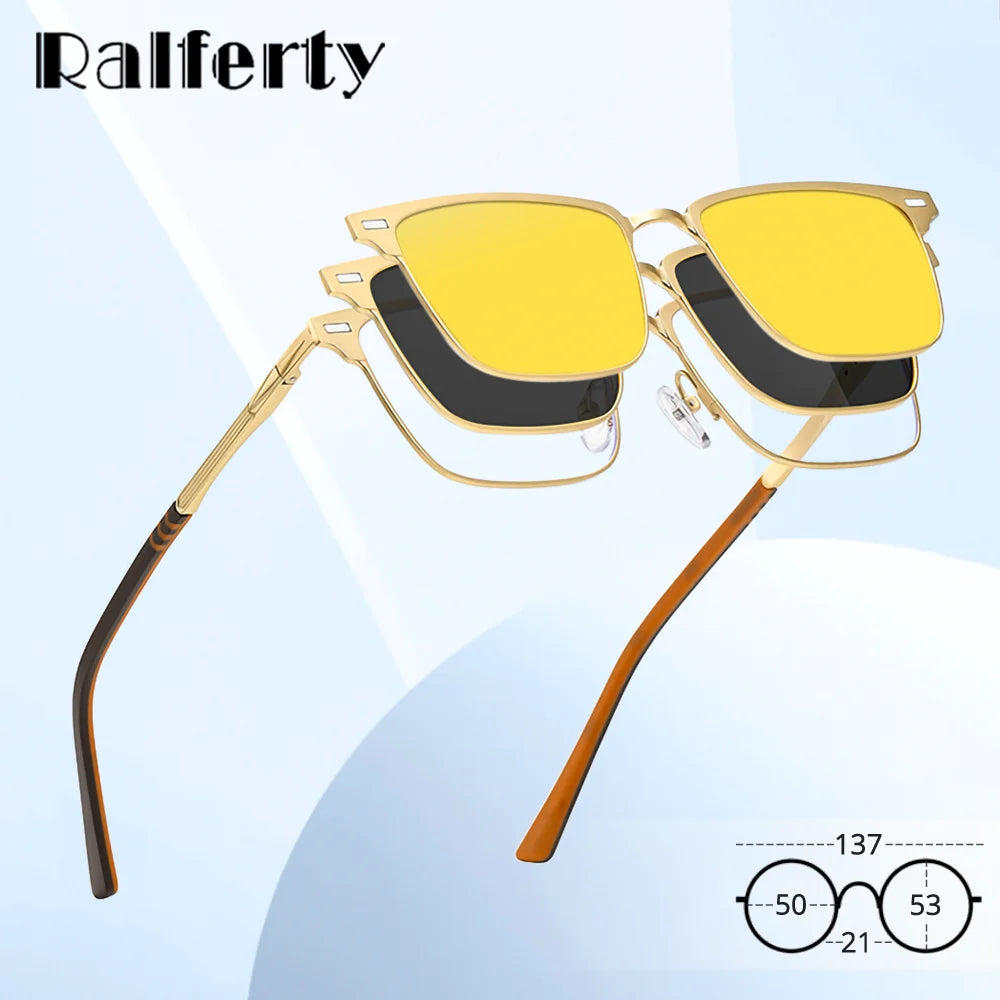 Ralferty Women's Full Rim Square Mg Al Eyeglasses Clip On Sunglasses 517044