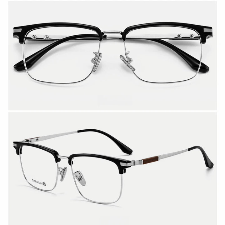 Hdcrafter Men's Full Rim Square Titanium Acetate Eyeglasses 80879