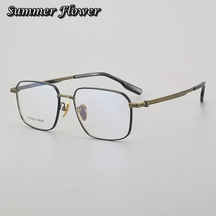 Summer Flower Men's Full Rim Polygon Square Titanium Eyeglasses 60204
