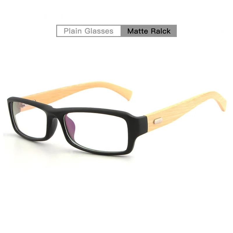 Hdcrafter Unisex Full Rim Square Bamboo Wood Eyeglasses 6811 Full Rim Hdcrafter Eyeglasses Matte Black  